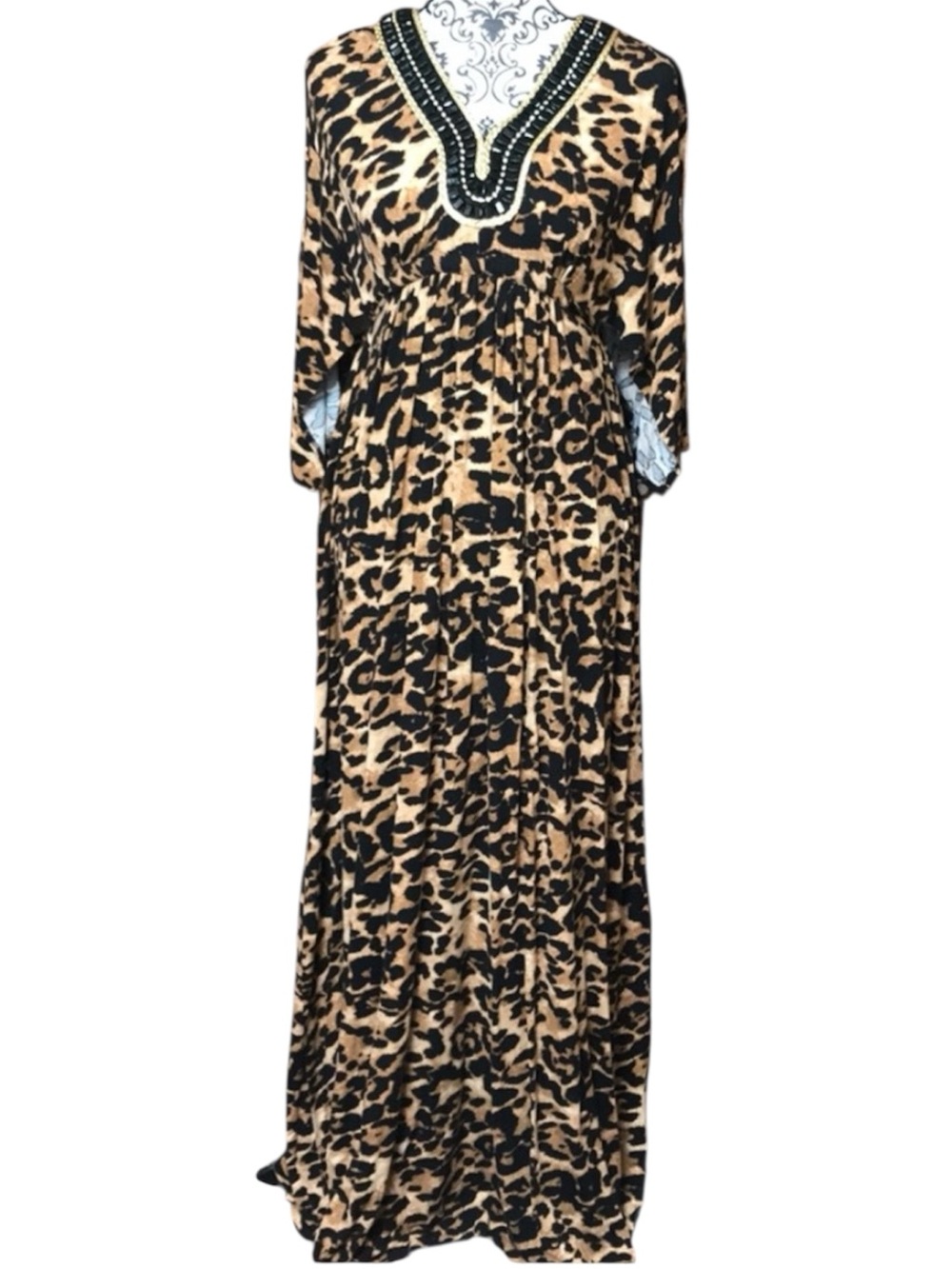 IMAN leopard jersey knit Maxi Dress L
